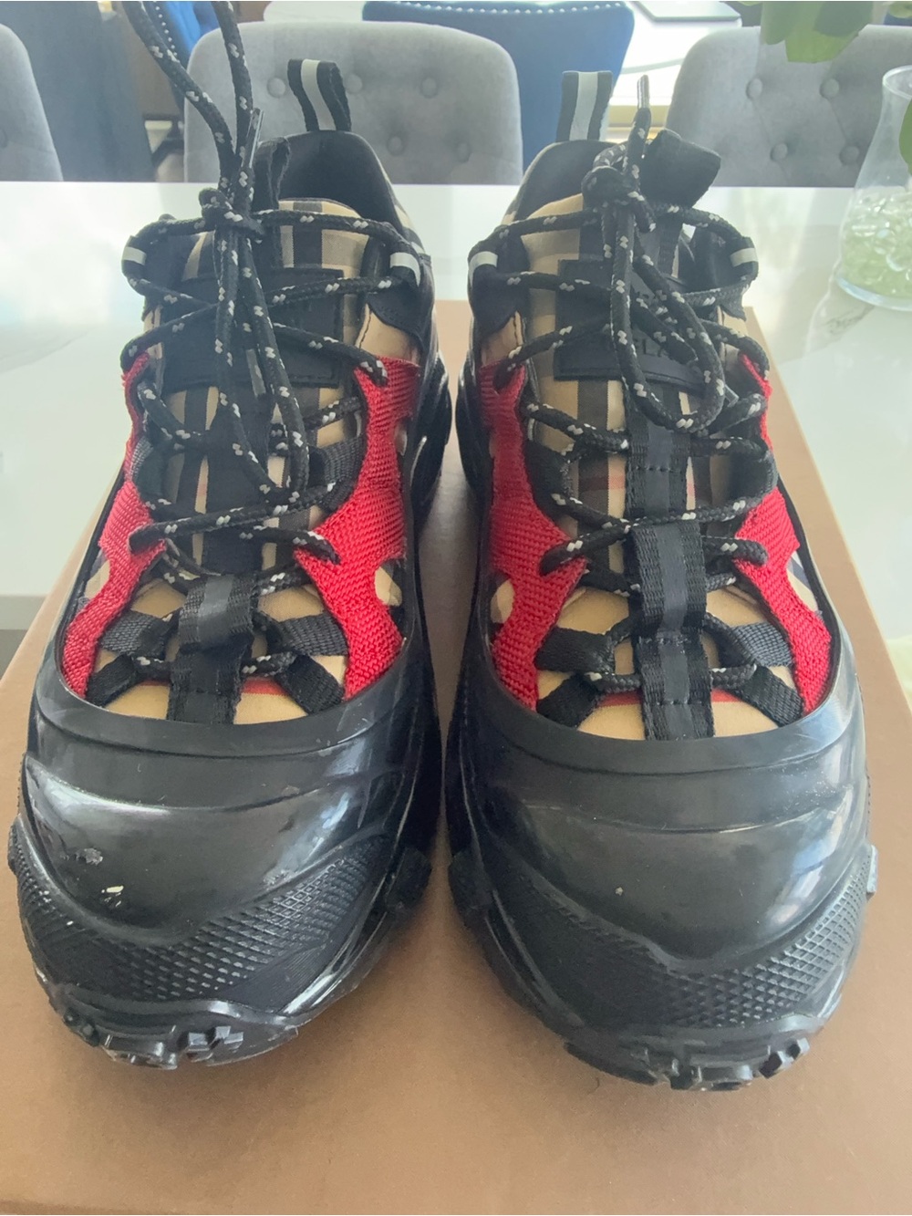 Burberry Black, Red and Tan Women’s Chunky Lace-Up Sneakers